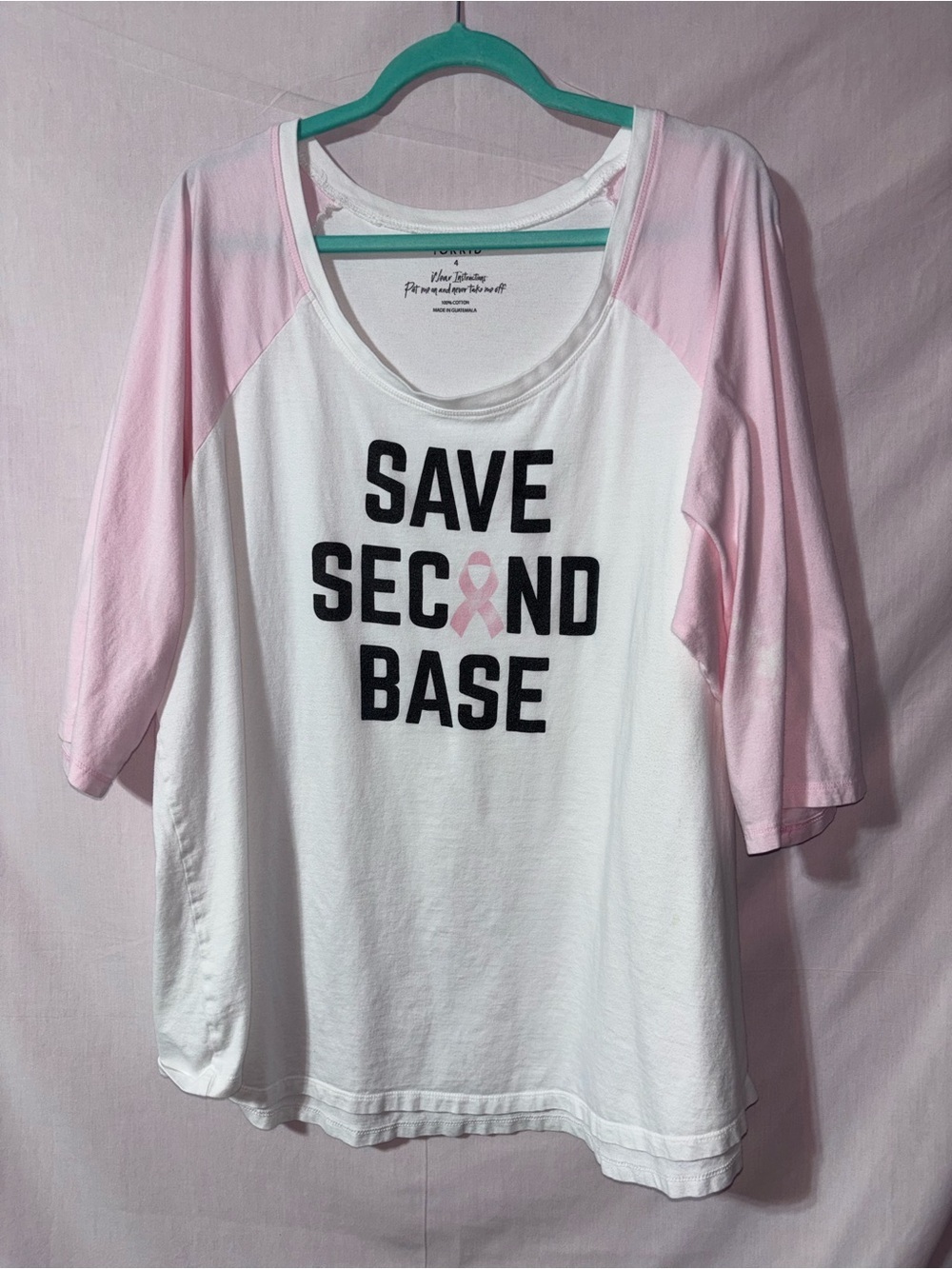 torrid White Tee with Light Pink Raglan Sleeves and Ribbon Graphic